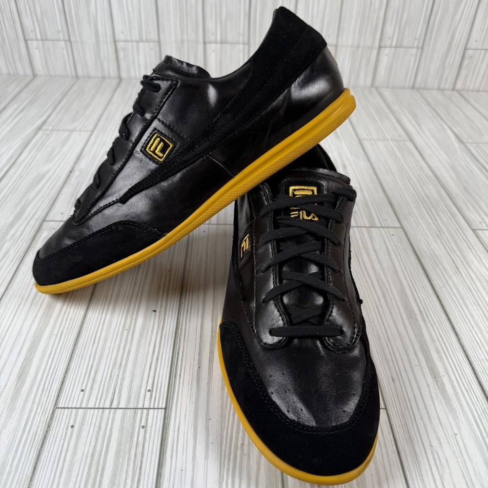 Fila Original Court Leather FW01753 Mens BLACK/GOLD Athletic Tennis‎ Shoes 9